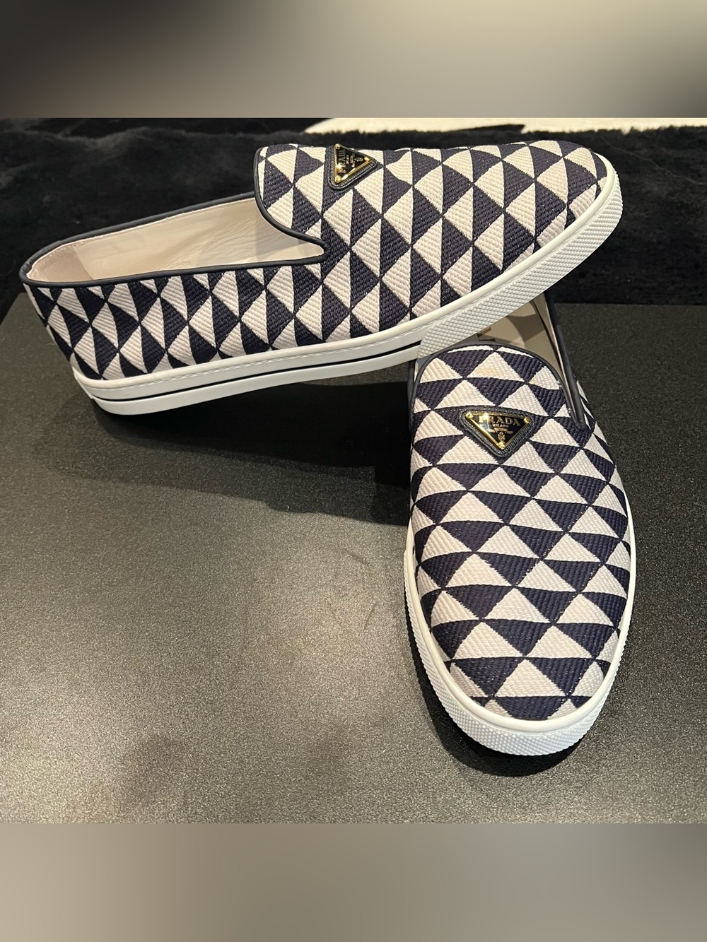 Prada Symbole Logo Loafer Mens Slip-on Sneakers White/Black Size 10US - Picture 7 of 13
